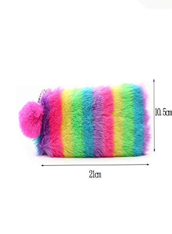 Trusmile Durable Stationery Series Rainbow Plush Pencil Case Pencil Bag Pen Pouch for Students Office School Stationery (Plush + Polyester, 21 * 10.5Cm) (Purple + Purple Hair Ball) - Image 4