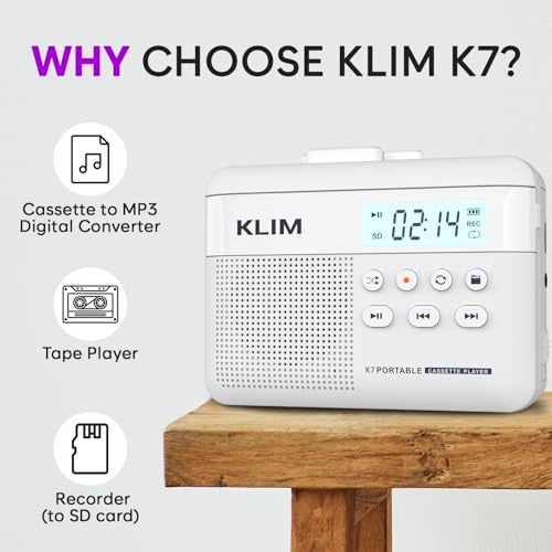 KLIM K7 Cassette Tape Player Cassette to MP3 Converter Portable Builtin Microphone Speaker Rechargeable Battery Earphones 16GB SD Card White - Image 3