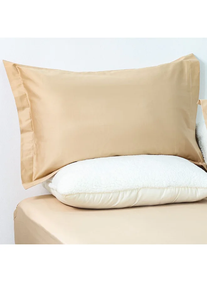 DANUBE HOME Danube Home Serene 2 Piece 300 Tc Cotton Twin Fitted Sheet Set 120 x 200 + 25 cm,50x75cm Beige | 100% Cotton -300 Thread Count Bedding Set For Bedroom