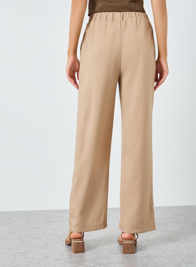 Styli Women Beige Elastic Waist Wide Leg Pants - Image 4