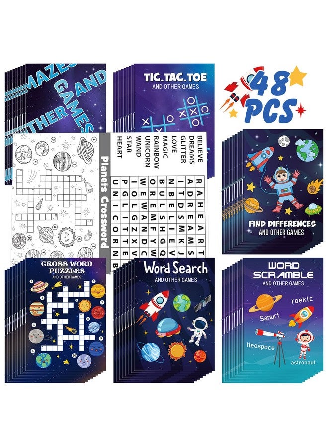 Hungdao 48 Pcs Outer Space Mini Activity Books, Astronaut Mini Fun And Games, Challenging Activities Include Mazes, Word Scramble And More Bulk Gifts For Birthday Party Classroom - Image 1