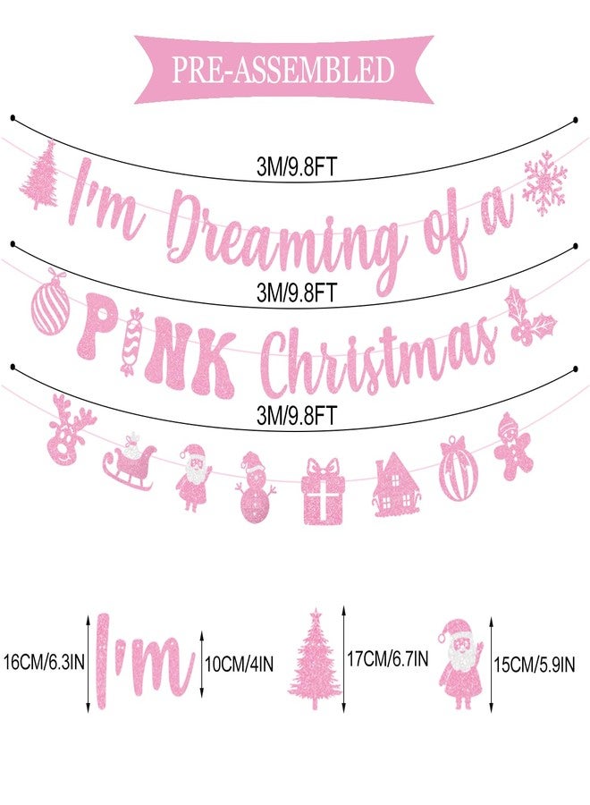 PTFNY I'm Dreaming of a Pink Christmas Banner Pink Christmas Party Banner Decorations Xmas Party Wall Fireplace Decor Supplies for Xmas Party Supplies Home Decoration - Image 2