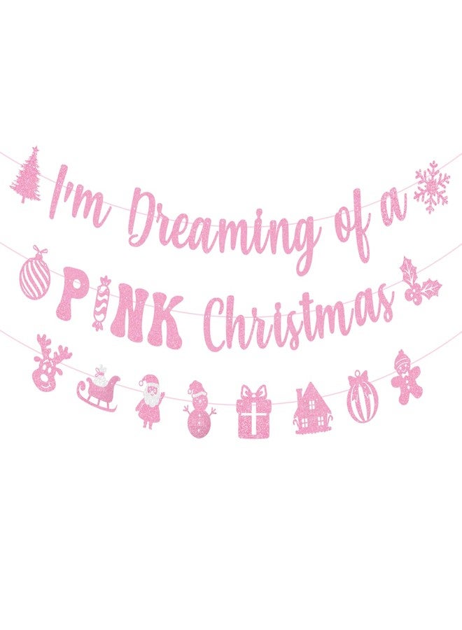 PTFNY I'm Dreaming of a Pink Christmas Banner Pink Christmas Party Banner Decorations Xmas Party Wall Fireplace Decor Supplies for Xmas Party Supplies Home Decoration - Image 1