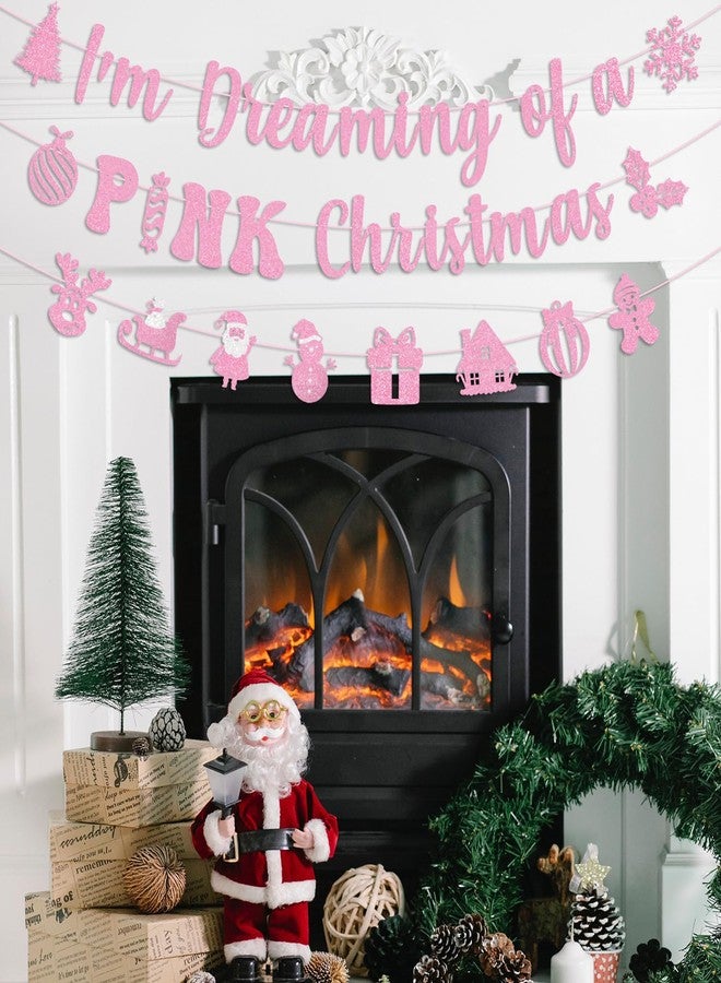 PTFNY I'm Dreaming of a Pink Christmas Banner Pink Christmas Party Banner Decorations Xmas Party Wall Fireplace Decor Supplies for Xmas Party Supplies Home Decoration - Image 5
