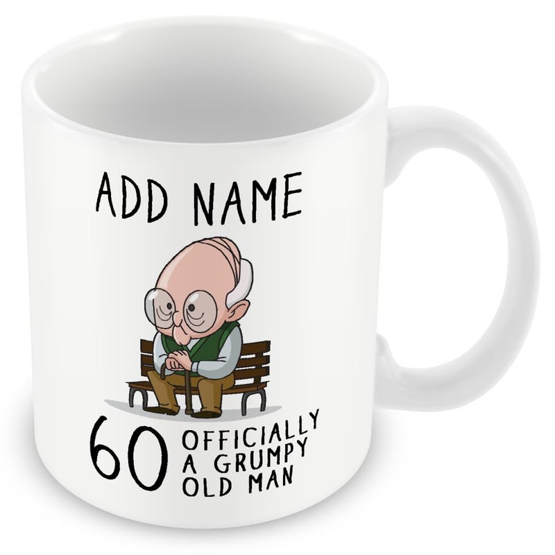 Personalised 60th Birthday Mug  Grumpy Old Man Gift  Custom Name Coffee Cup