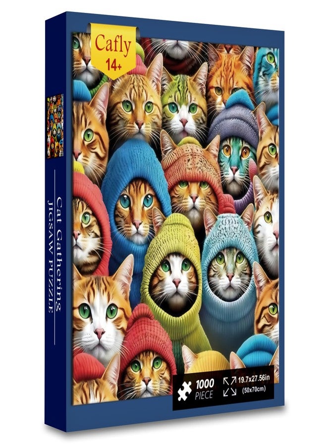 Cafly Jigsaw Puzzles for Adults 1000 Pieces - Challenging Fun Puzzles Stunning Art Wall Decor, Gift for Adult Puzzle Lovers, Family Game, Cat Gathering C0814 - Image 1
