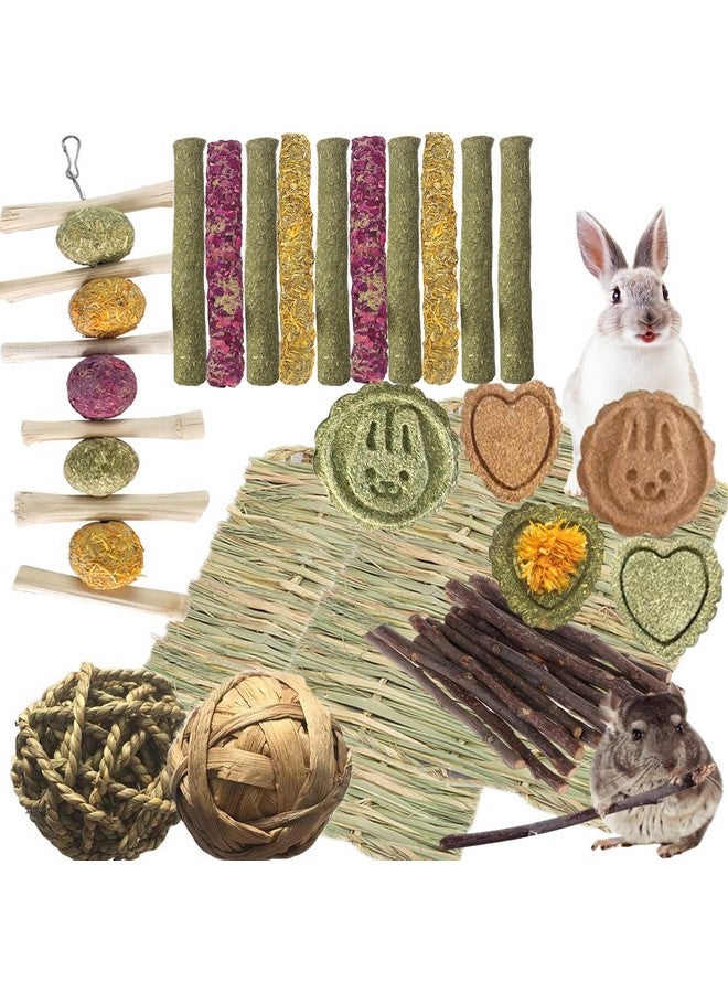 ANDES Bunny Toys 30PCS Guinea Pig Toys Rabbit Toys Accessories Natural Timothy Biscuit Hay Sticks Hamster Toys for Teeth Handmade Rabbit Chews and Treats Apple Wood Sticks Chinchilla Rat Teeth Molar - Image 1