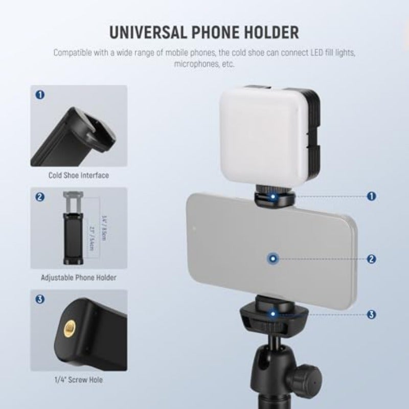 Phone Tripod for Cell Phone Camera with Remote 65.2 All Metal Selfie Stick Travel Vlog Tripod Stand for iPhone with Phone Holder Portable Camera Tripod for Canon Sony DLSR GoPro TS05 Compatible with iPhone GoPro Canon Sony DSLR 62.9 All Metal Portable Selfie Stick Travel Vlog Stand for Video Recording - Image 4