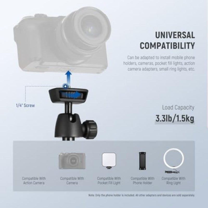 Phone Tripod for Cell Phone Camera with Remote 65.2 All Metal Selfie Stick Travel Vlog Tripod Stand for iPhone with Phone Holder Portable Camera Tripod for Canon Sony DLSR GoPro TS05 Compatible with iPhone GoPro Canon Sony DSLR 62.9 All Metal Portable Selfie Stick Travel Vlog Stand for Video Recording - Image 5