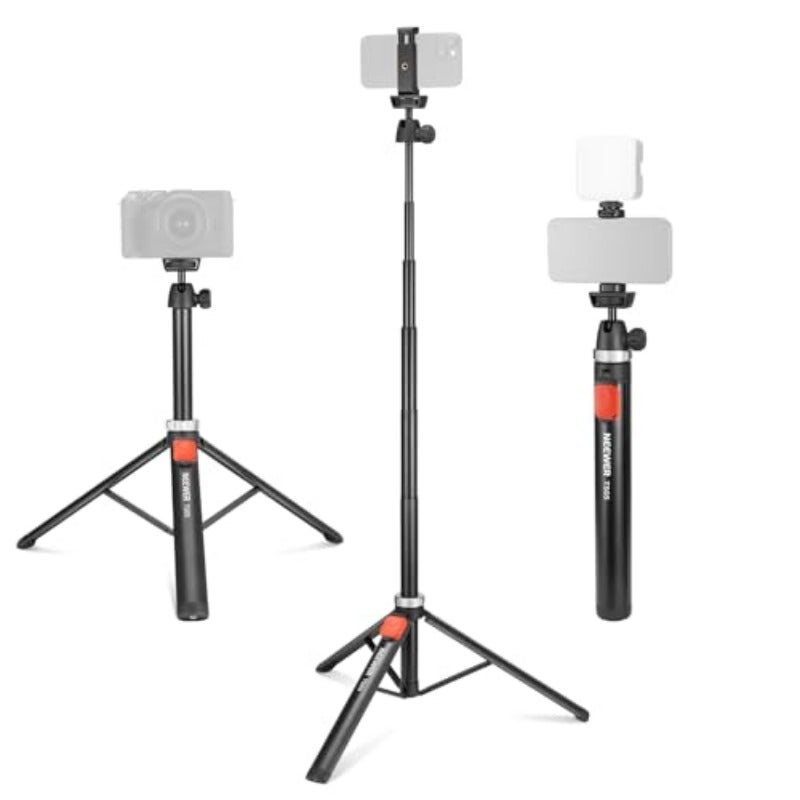 Phone Tripod for Cell Phone Camera with Remote 65.2 All Metal Selfie Stick Travel Vlog Tripod Stand for iPhone with Phone Holder Portable Camera Tripod for Canon Sony DLSR GoPro TS05 Compatible with iPhone GoPro Canon Sony DSLR 62.9 All Metal Portable Selfie Stick Travel Vlog Stand for Video Recording - Image 1