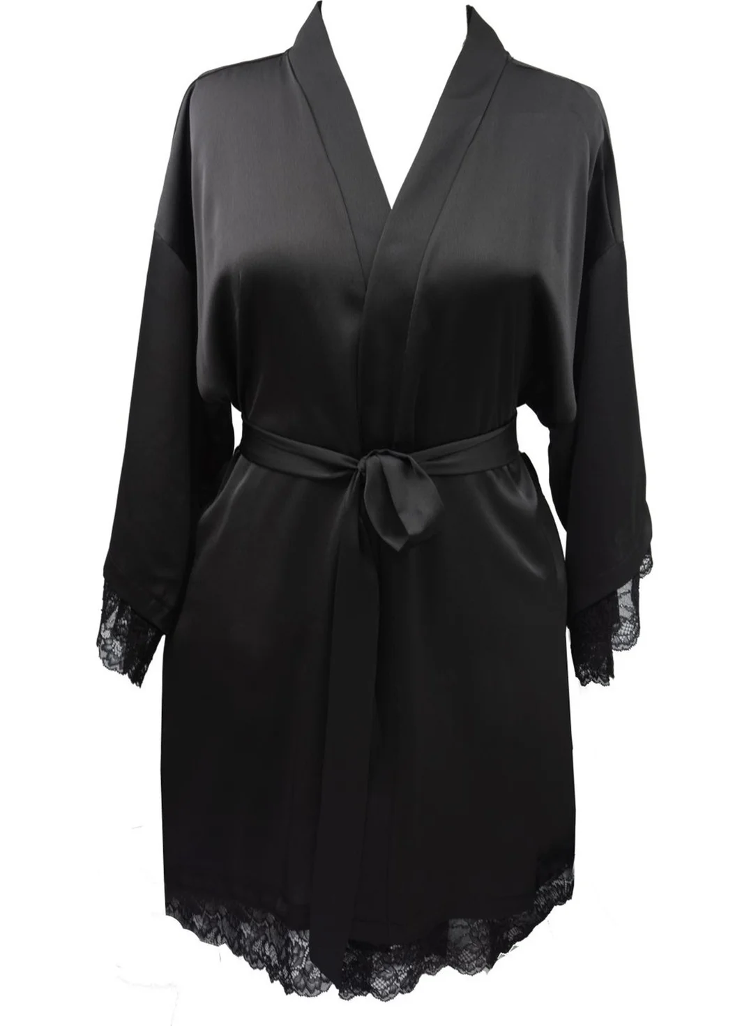 Magic Form 37430 Women's Black Crepe Satin Lace Dressing Gown