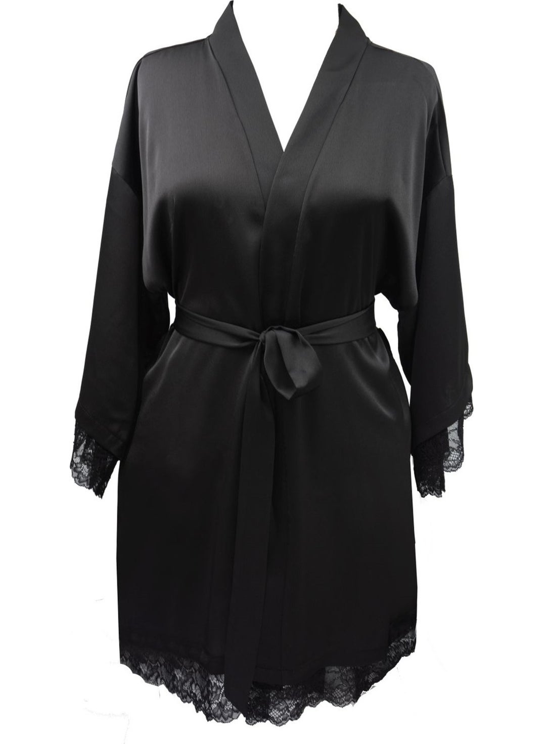 Magic Form - 37430 Women's Black Crepe Satin Lace Dressing Gown - Image 1