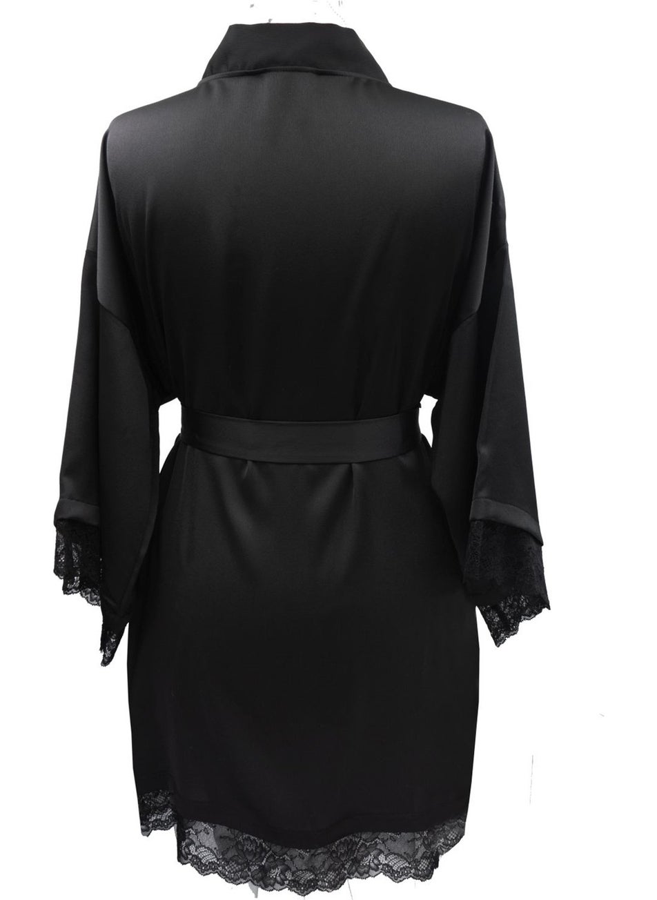 Magic Form - 37430 Women's Black Crepe Satin Lace Dressing Gown - Image 1
