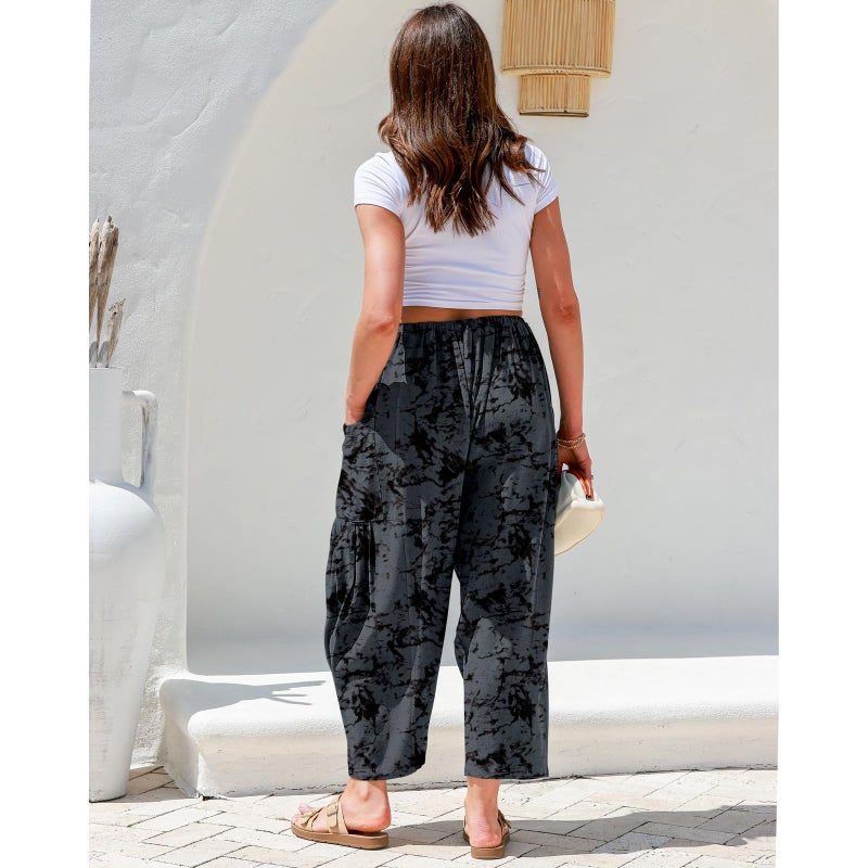 TARSE Womens Linen Wide Leg Pants Casual Loose Drawstring Low Waist Summer Beach Palazzo Harem Pants with Pockets XL - Image 4