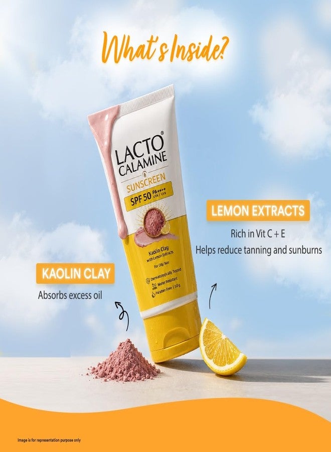 Lacto Calamine Light Weight Sunscreen SPF50 | PA++++ | No White Cast | Broad Spectrum Protect |Non-Sticky | For all skin types, Water Resistant, With Kaolin Clay & Lemon Extract, For Face & Body | 50g each - Pack of 3 - Image 5