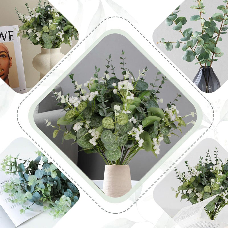 Coreland Artificial Eucalyptus Leaves Stems 120 Pcs 4 Kinds Mixed Fake Silver Dollar Eucalyptus Leaves Stem with Babysbreath Bulk Faux Leaf for DIY Bouquets Floral Arrangement Wedding Home Decor - Image 4