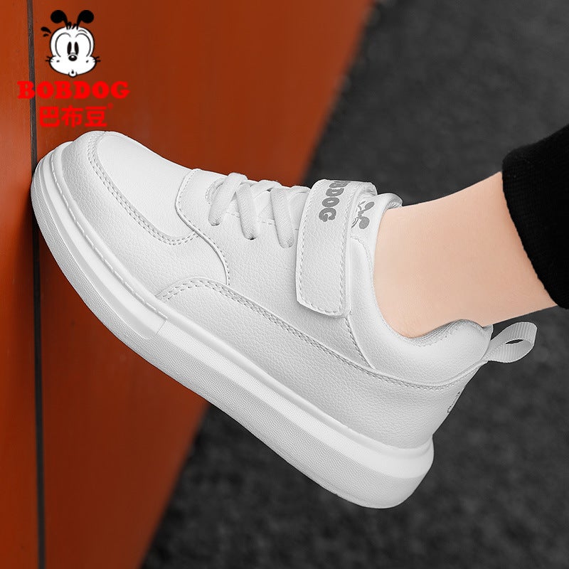 Babu Bean Children'S Shoes Children'S White Sneaker Boys White Shoes Breathable Primary School Students' Board Shoes Leather Shoes For Girls - Image 4