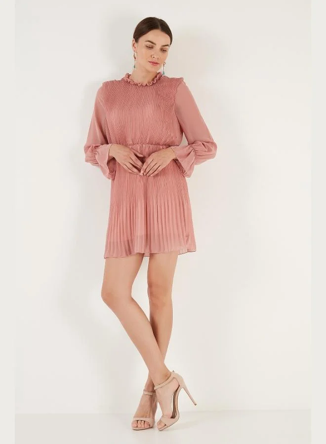 Lela Lela Sleeve Detail Pleated Chiffon Mini Dress Women's Dress 611SHN03