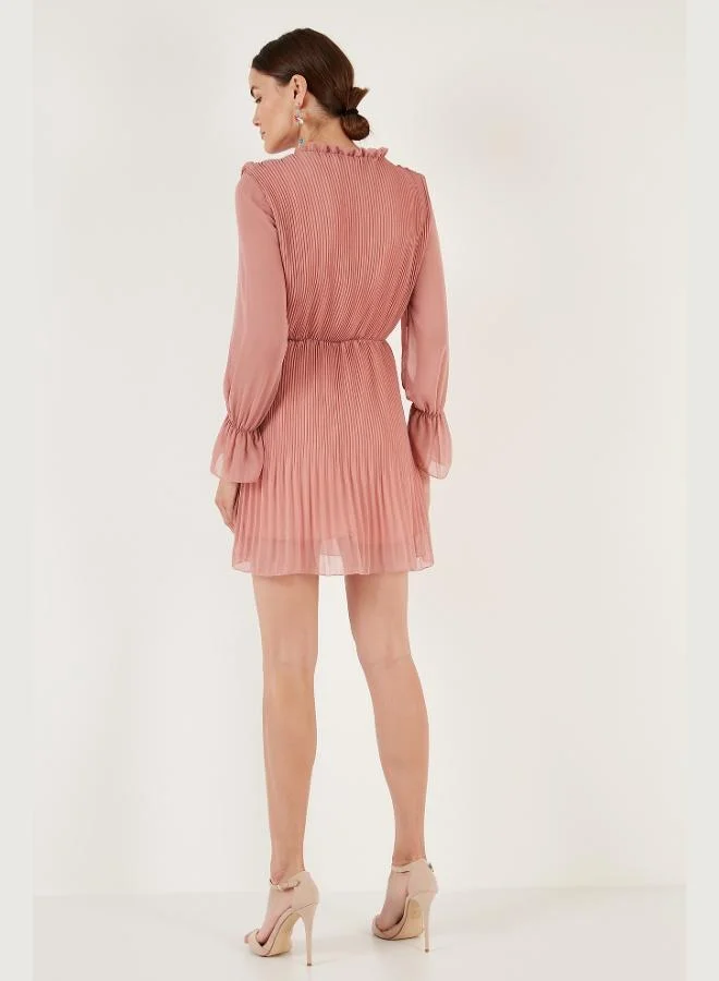 Lela Lela Sleeve Detail Pleated Chiffon Mini Dress Women's Dress 611SHN03