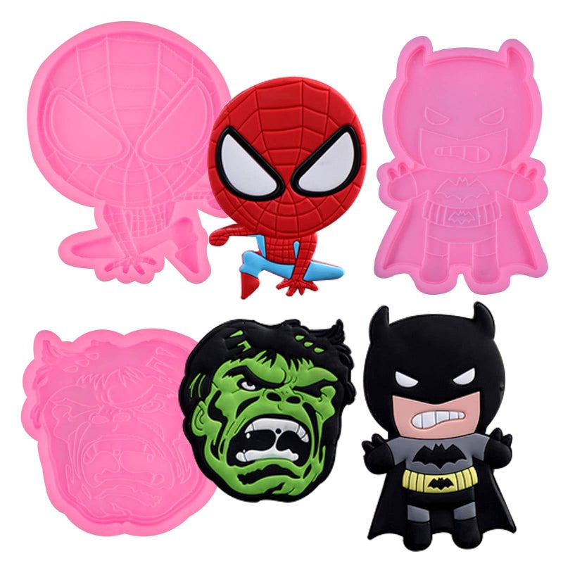 3 Pieces Superhero Silicone Fondant Mold Cartoon Film Character Silicone Mold Fondant Chocolate Candy Mold for Cake Decorations