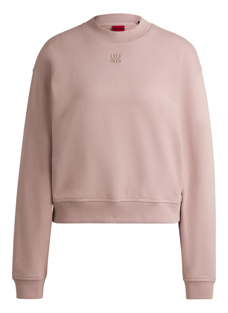 HUGO Relaxed-fit cotton-terry sweatshirt with stacked-logo embroidery