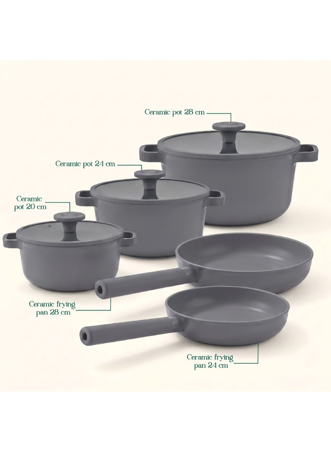 5-Piece Grey Ceramic Cookware Set