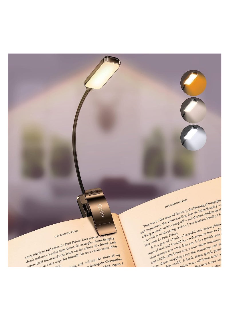 Arabest Portable LED Rechargeable Book Light, Eye Caring 3 Color Temperatures, Stepless Dimming Brightness, 12 Hrs Runtime Small Lightweight Clip On Book Reading Light for Studying and  Reading in Bed, Black  - Image 1