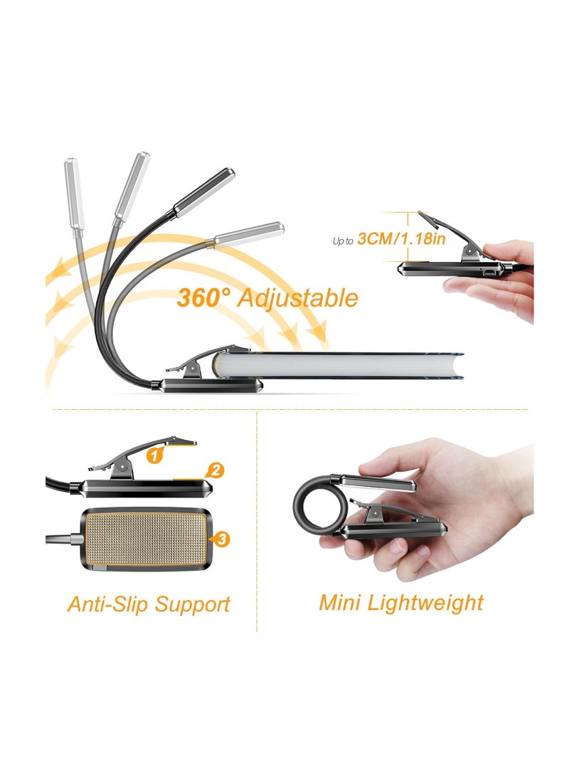 Arabest Portable LED Rechargeable Book Light, Eye Caring 3 Color Temperatures, Stepless Dimming Brightness, 12 Hrs Runtime Small Lightweight Clip On Book Reading Light for Studying and  Reading in Bed, Black  - Image 2