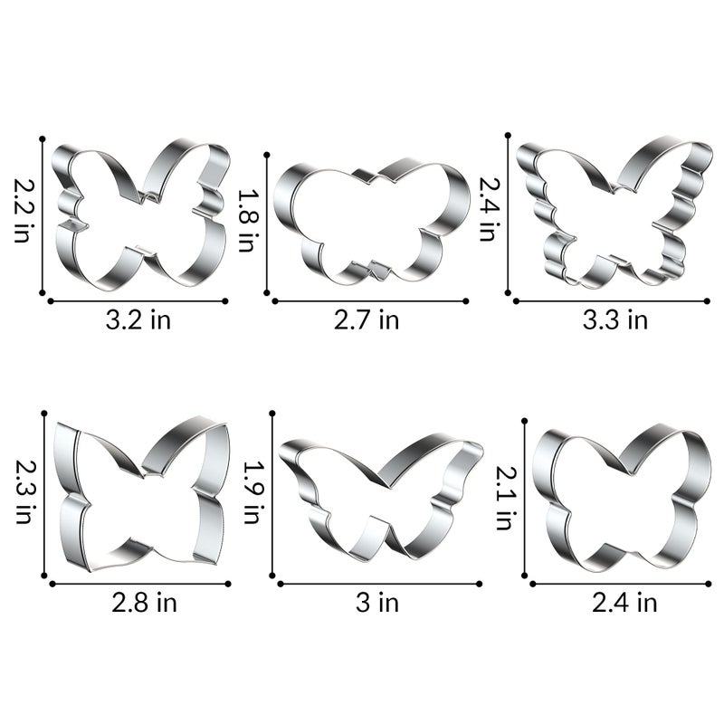 FUSOTO 6PCS Butterfly Cookie Cutters Set, 3 Inches Butterfly Shaped Cookie Cutter, Stainless Steel Cookie Cutters for Baking, Butterfly Shapes Baking Tool for Homemaking Cookie,Biscuits,Dough - Image 2