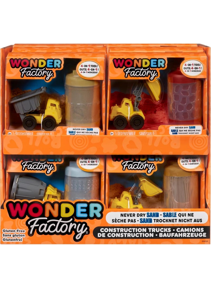 Wonderfactory Wonder Factory Never Dry Sand Construction Trucks - Includes 1 Vice & 1 Tube of 104 ml Sand, Does Not Dry Out, Gluten Free, Creative Toy for Children, Play Set with Infinite Possibilities - Image 1