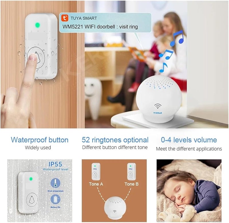 Smart Doorbell WiFi Alarm System 100m Range 52 Ringtones App Control F52 Button - Image 4
