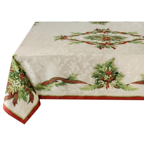 Benson Mills Christmas Ribbons Engineered Printed Fabric Table Cloth Winter Holiday and Christmas Tablecloth 60 X 84 Rectangular Xmas Ribbons