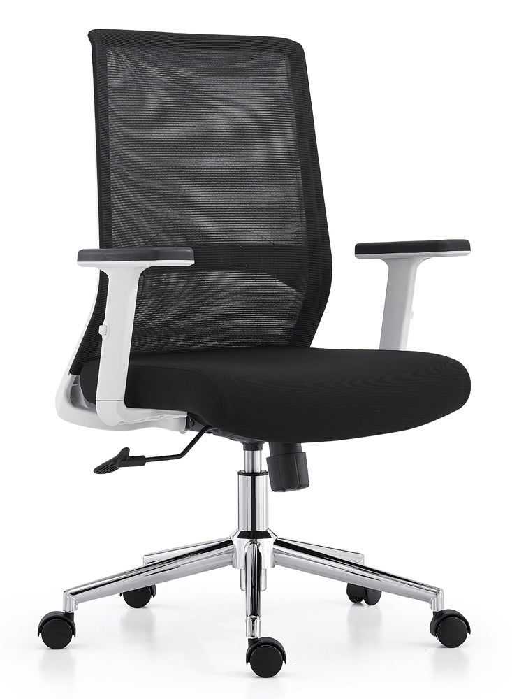 Mahmayi SL 518 Low Back Mesh Chair for Home and Office Adjustable Armrests and Backrest Modern Chair without Headrest Ergonomic Task Chair - Black and White