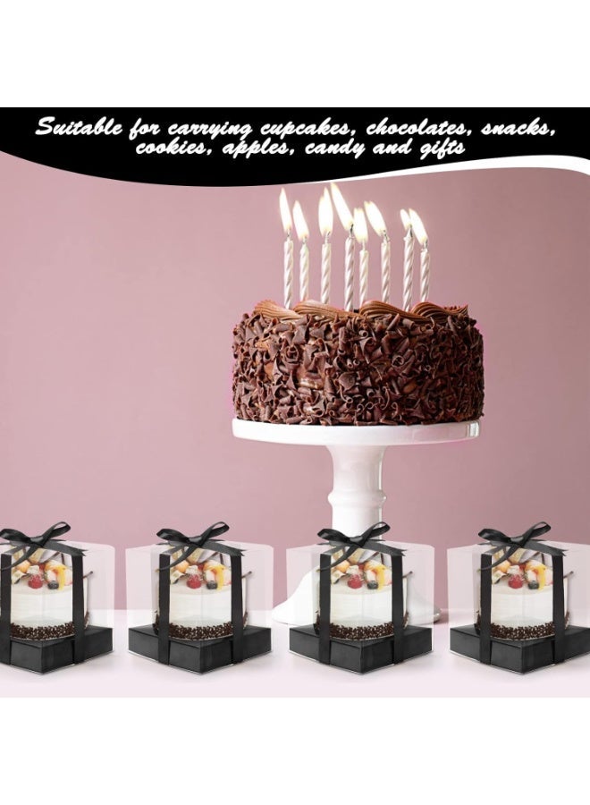 Bukela 12 Pack Clear Plastic Cupcake Boxes, 3.5 Inch  Single Cupcake Containers Disposable Individual Cup Cake Carrier Holder Boxes with Inserts and Ribbon - Image 3