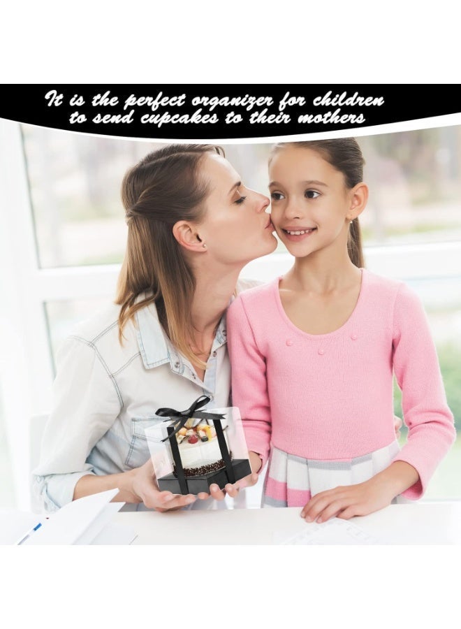 Bukela 12 Pack Clear Plastic Cupcake Boxes, 3.5 Inch  Single Cupcake Containers Disposable Individual Cup Cake Carrier Holder Boxes with Inserts and Ribbon - Image 4