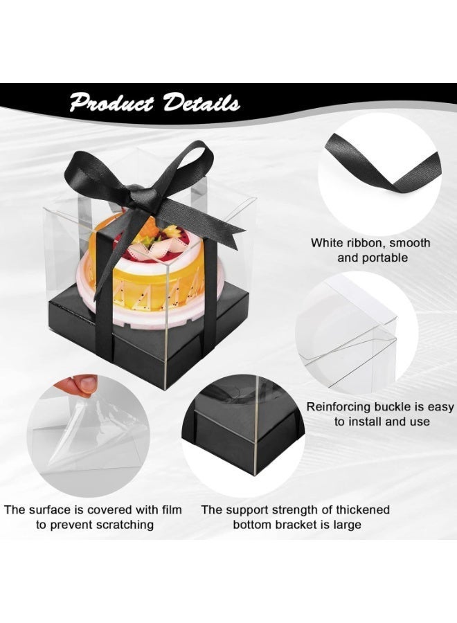 Bukela 12 Pack Clear Plastic Cupcake Boxes, 3.5 Inch  Single Cupcake Containers Disposable Individual Cup Cake Carrier Holder Boxes with Inserts and Ribbon - Image 5