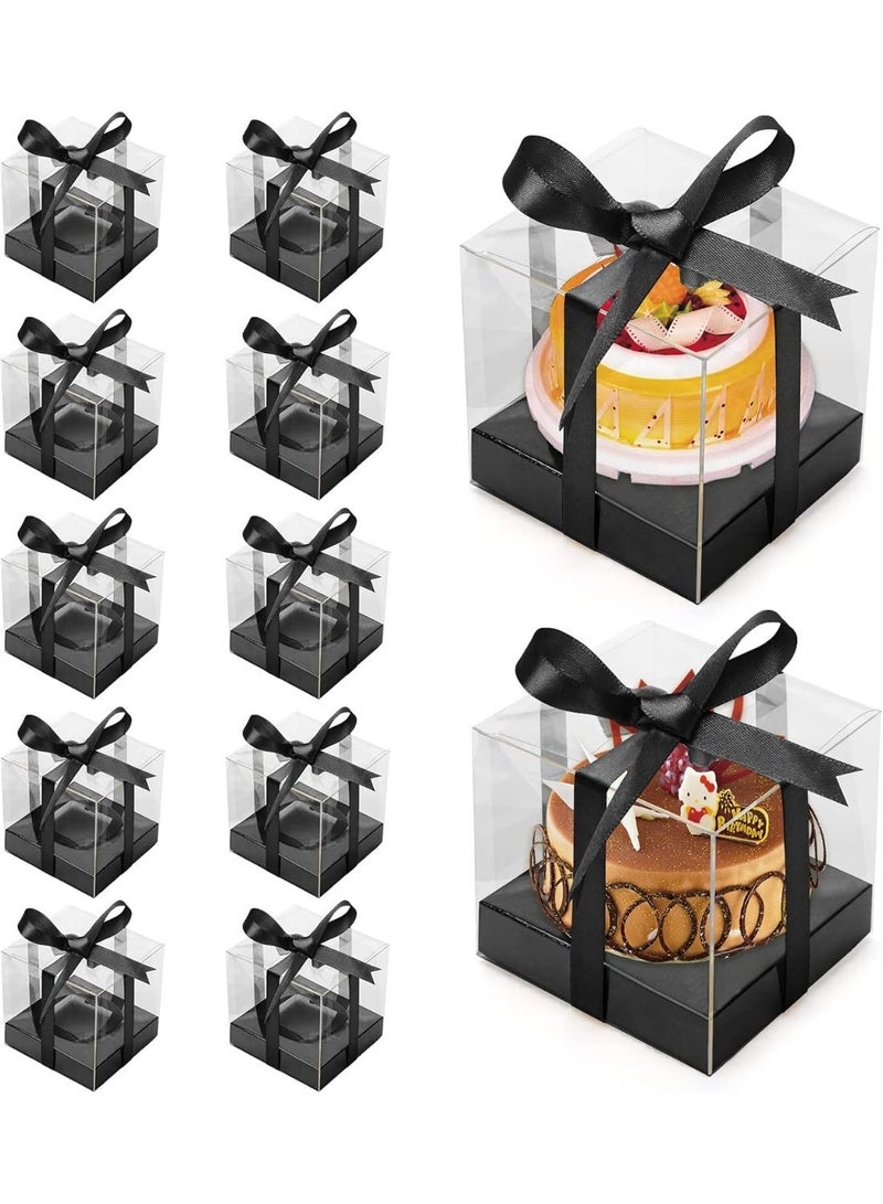 Bukela 12 Pack Clear Plastic Cupcake Boxes, 3.5 Inch  Single Cupcake Containers Disposable Individual Cup Cake Carrier Holder Boxes with Inserts and Ribbon - Image 1