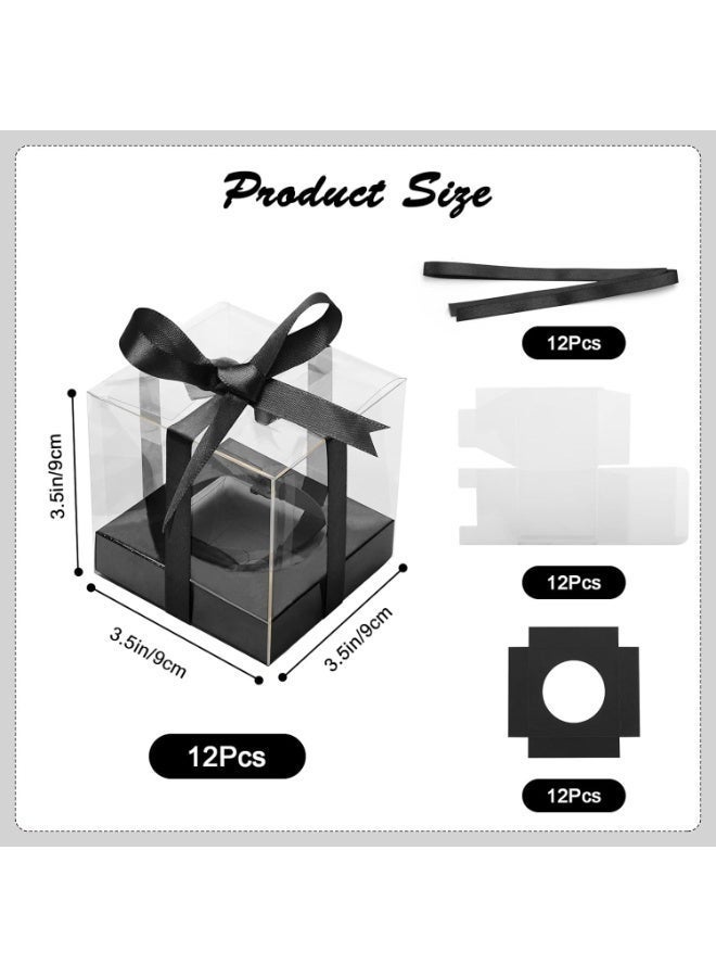 Bukela 12 Pack Clear Plastic Cupcake Boxes, 3.5 Inch  Single Cupcake Containers Disposable Individual Cup Cake Carrier Holder Boxes with Inserts and Ribbon - Image 2