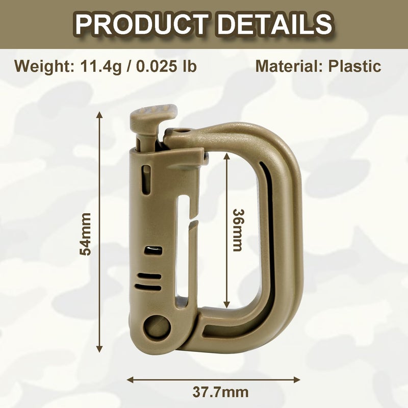 ManTangSun 6 Pack 2.12â€œ Tactical Locking D Ring Plastic Carabiner Backapck Molle Hook Clip for Webbing Straps Bag (Khaki) - Image 2
