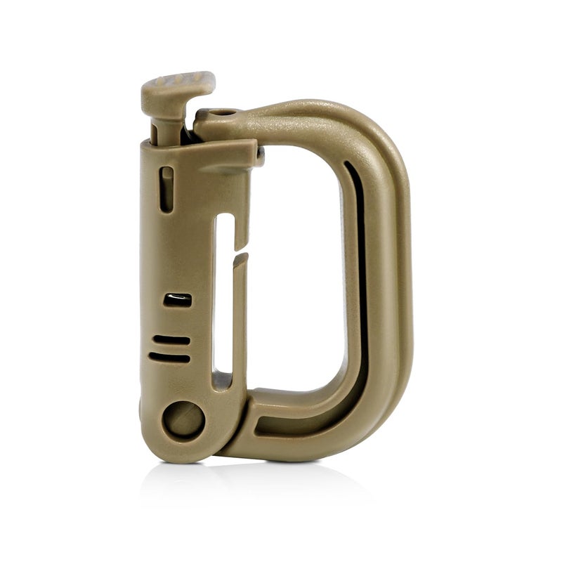 ManTangSun 6 Pack 2.12â€œ Tactical Locking D Ring Plastic Carabiner Backapck Molle Hook Clip for Webbing Straps Bag (Khaki) - Image 1