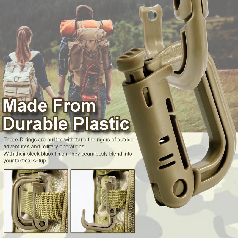 ManTangSun 6 Pack 2.12â€œ Tactical Locking D Ring Plastic Carabiner Backapck Molle Hook Clip for Webbing Straps Bag (Khaki) - Image 4