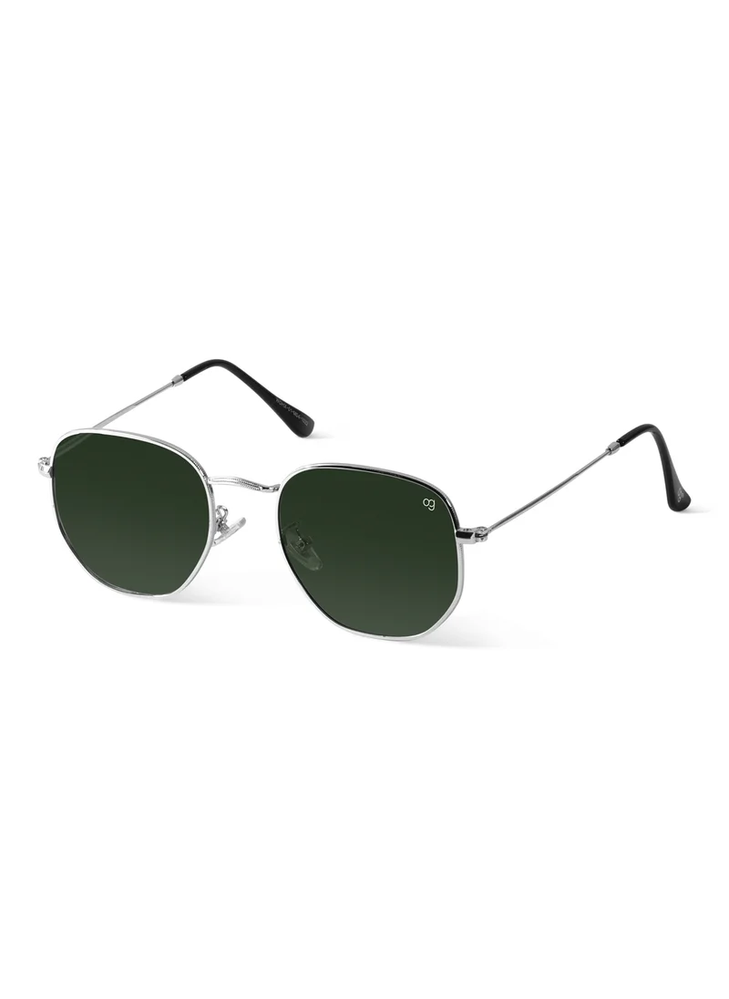 Woggles Green X Silver Polarized Hexagonal Sunglasses