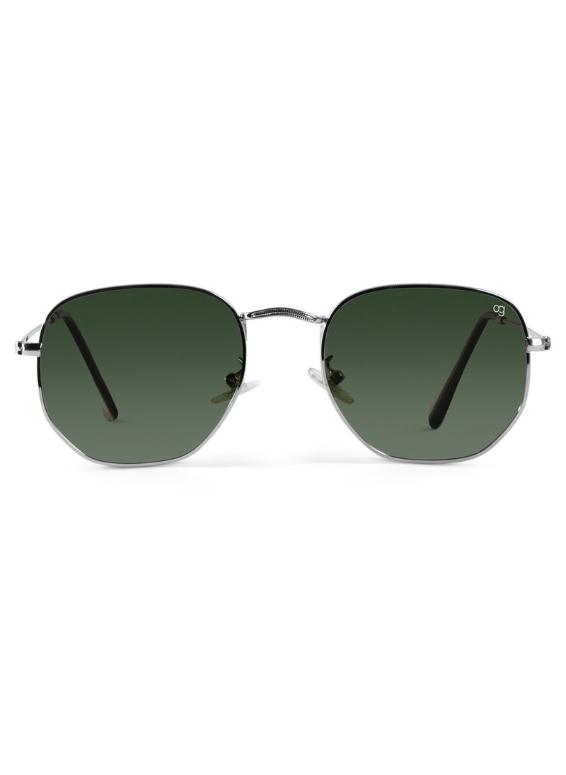Green X Silver Polarized Hexagonal Sunglasses