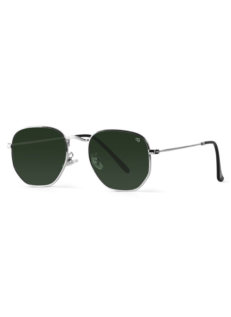 Green X Silver Polarized Hexagonal Sunglasses