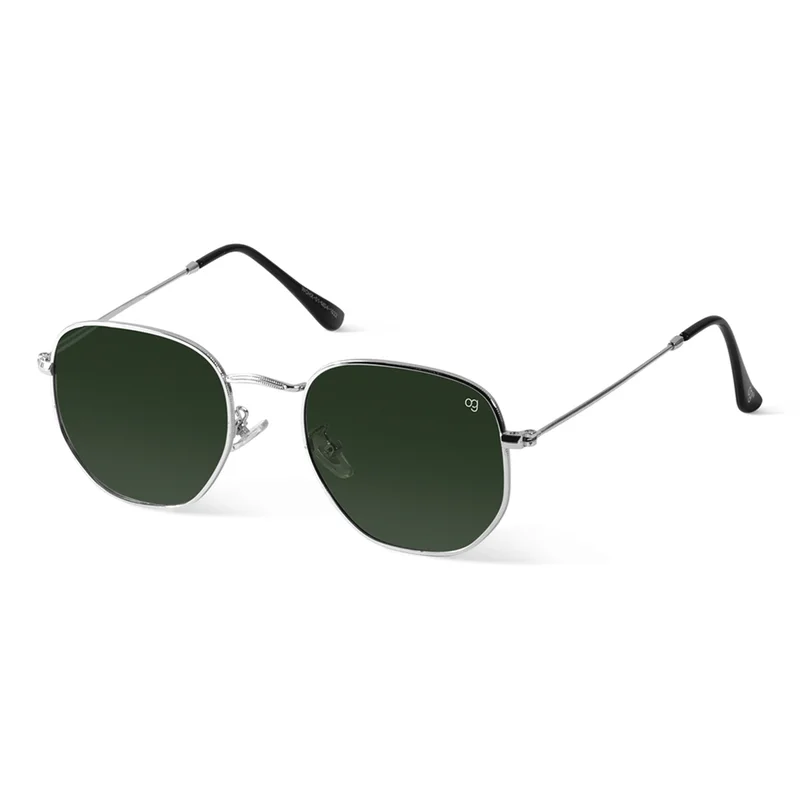 Woggles Green X Silver Polarized Hexagonal Sunglasses