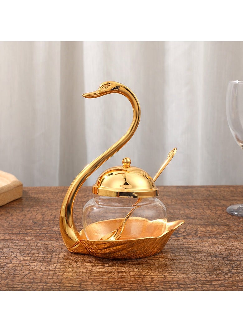 general Elegant Swan Shaped Sugar Bowl with Serving Spoon Decorative Sugar Container for Home Kitchen Coffee Bar and Dining Table - Image 2