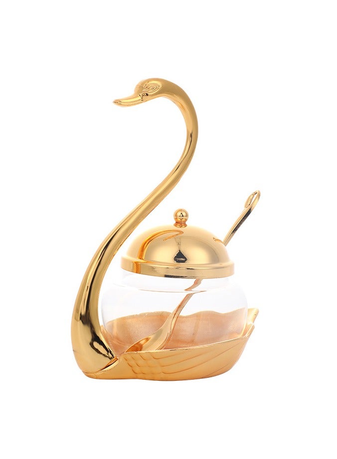general Elegant Swan Shaped Sugar Bowl with Serving Spoon Decorative Sugar Container for Home Kitchen Coffee Bar and Dining Table - Image 1