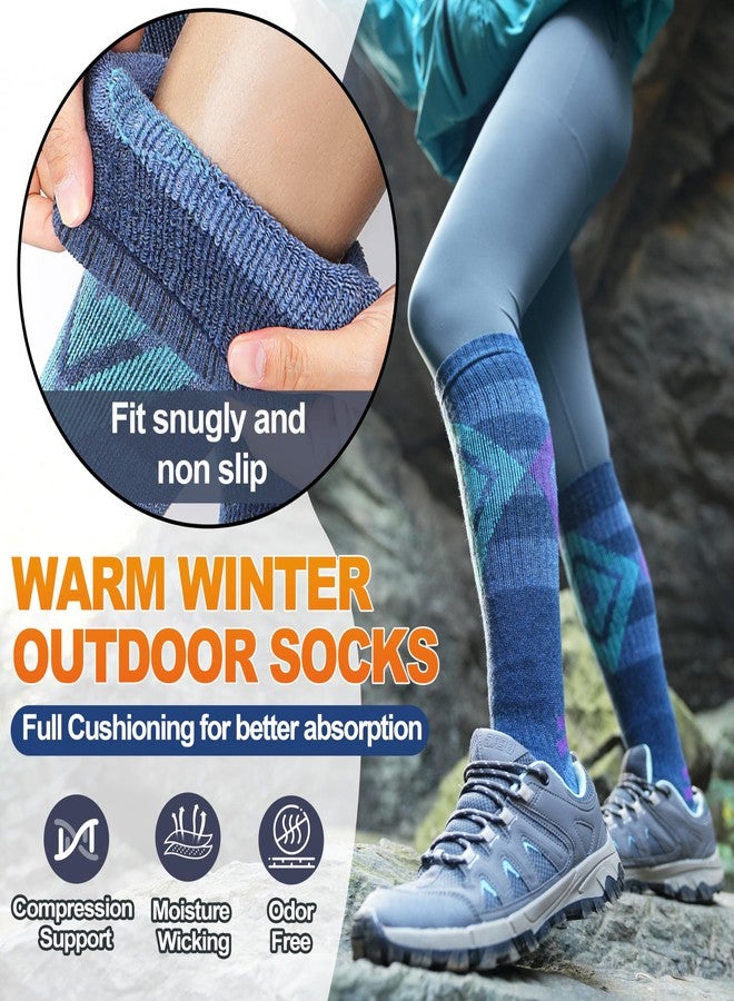 Welwoos Merino Wool Ski Socks for Womens Mens Thermal Winter Warm Thick Knee High Gift Sock Stocking Stuffers for Skiing Outdoor Sports Snowboarding 3 Pairs (Blue/Purple/Grey B,M) - Image 4