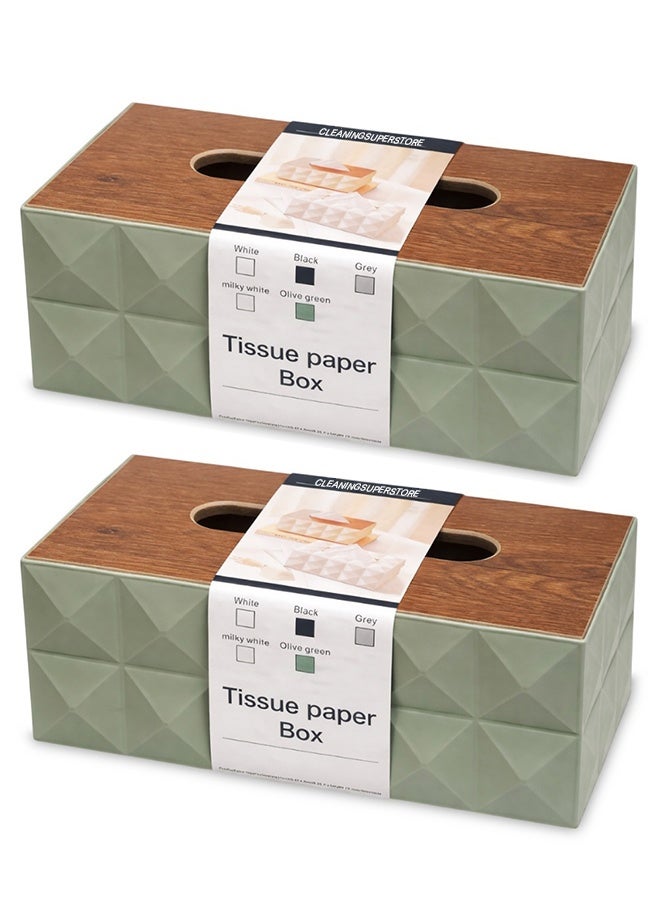 2 Olive Green Beige Modern Tissue Box Cover with Lid – Decorative Rectangular Tissue Holder for Bathroom, Living Room, Bedroom & Office Beige