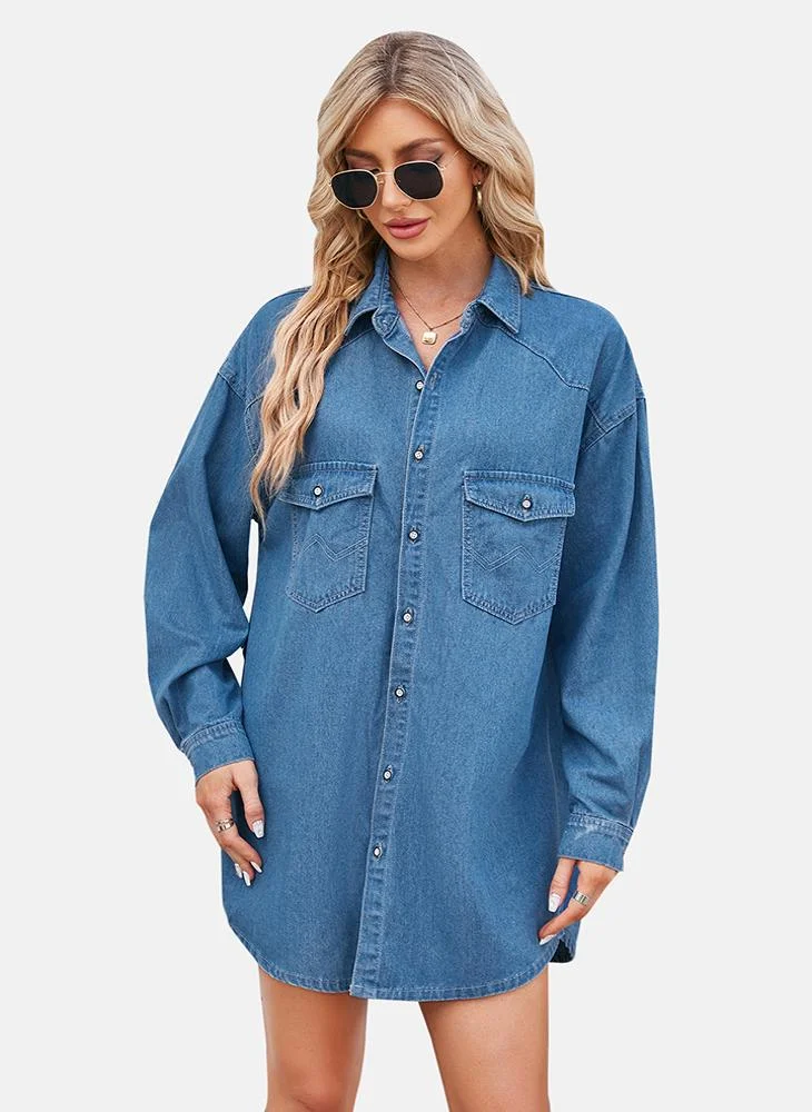 YUNIQEE Blue Plain Regular Fit Shirt